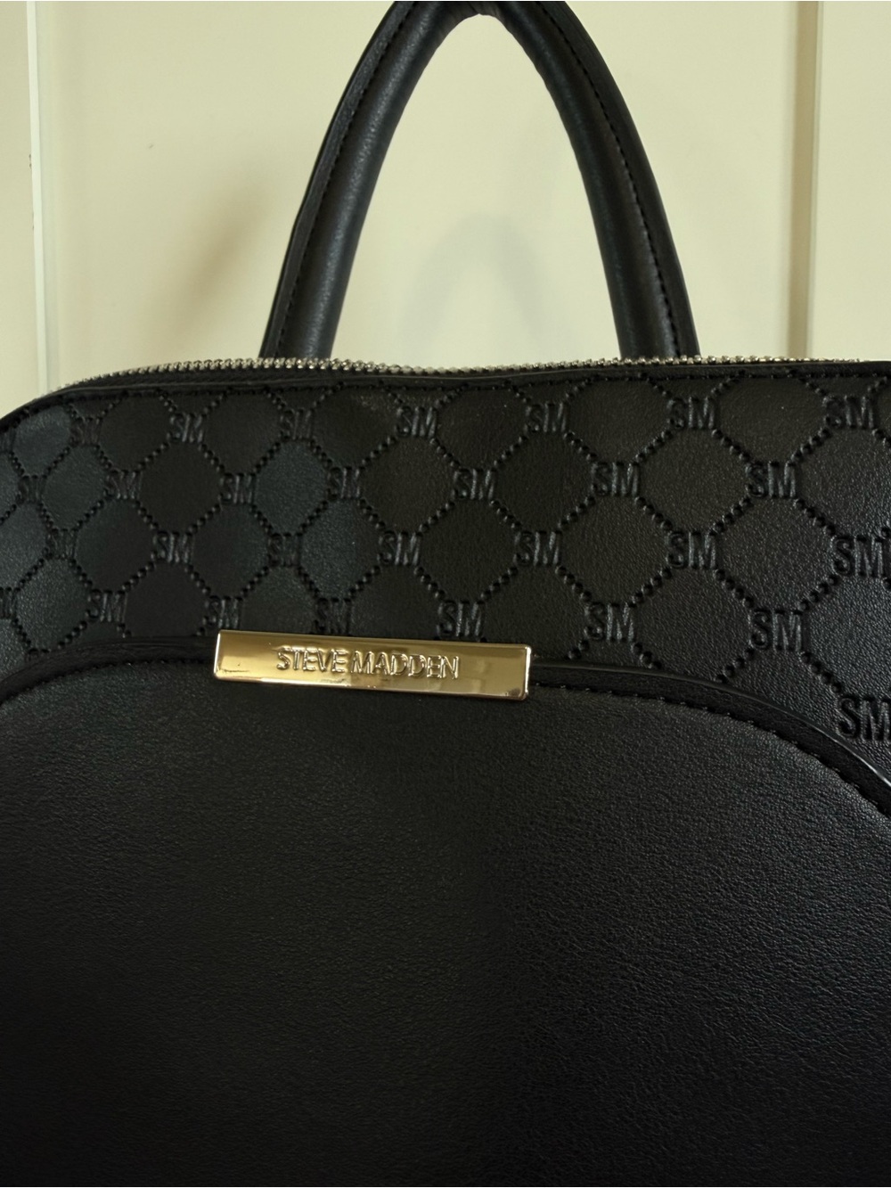Steve Madden Black Leather Embossed Backpack - Picture 2 of 4